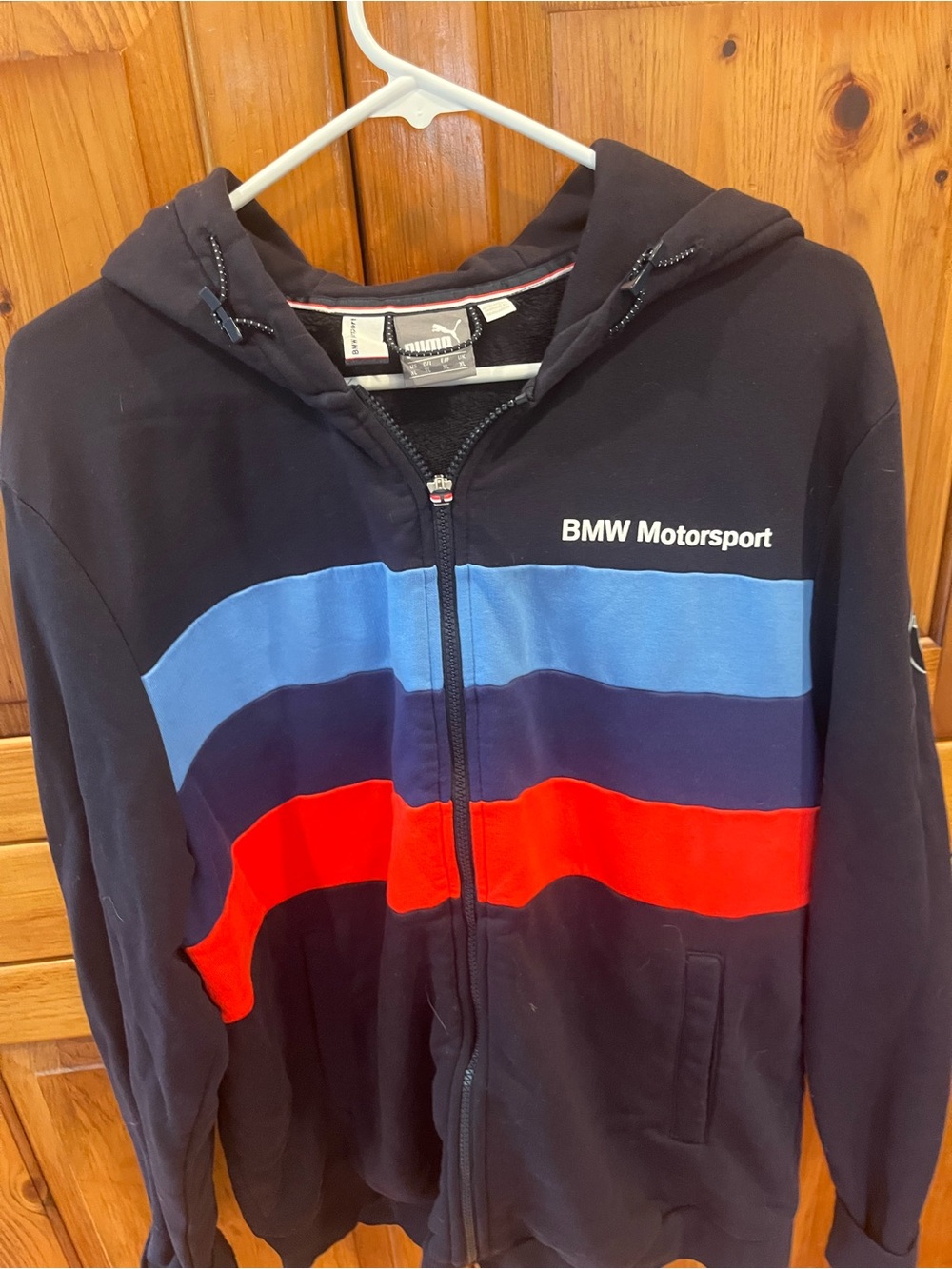 Puma BMW Motorsport Black Hoodie with Blue and Red Stripes